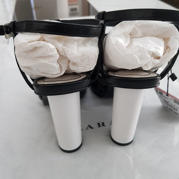 ZARA LEATHER SANDALS WITH CONTRASTING HEEL - Picture 3 of 10